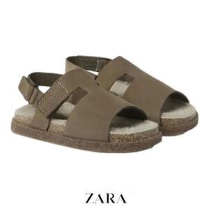 Zara Toddler Leather Sandals with Sherpa footbed EU Sz 24 US 8